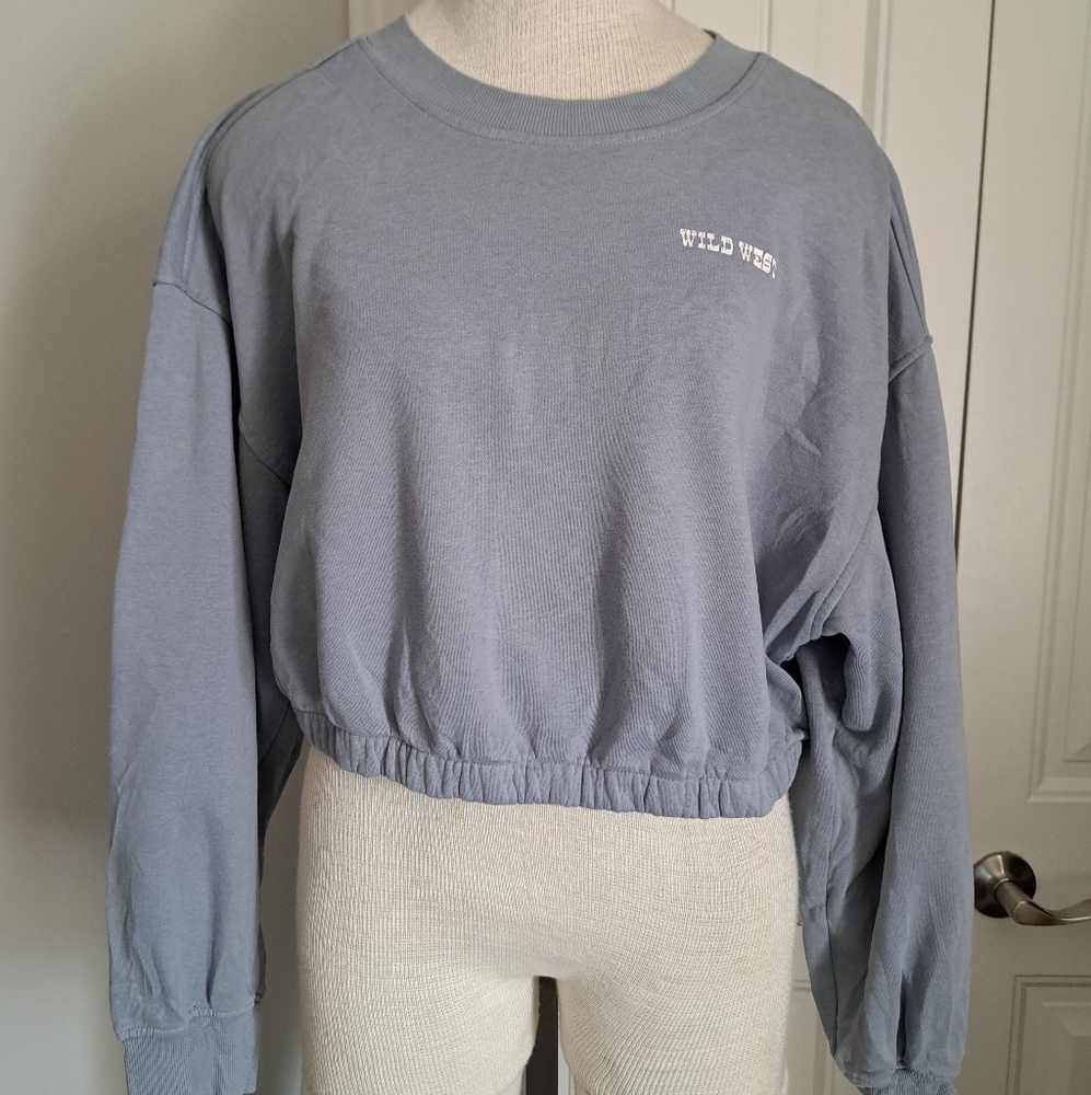 DIVIDED cropped SWEATER horses western Y2K coastal beachy long sleeves grey XL